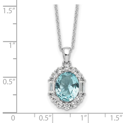 measurement guide for sterling silver aqua-blue and white cubic zirconia oval halo necklace