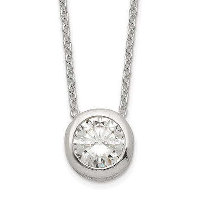 Sterling silver bezel-set cubic zirconia pendant necklace, front detail