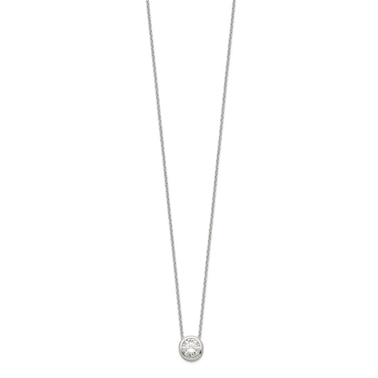 Sterling silver bezel-set cubic zirconia pendant necklace, full 18-inch chain