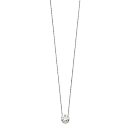 Sterling silver bezel-set cubic zirconia pendant necklace, full 18-inch chain
