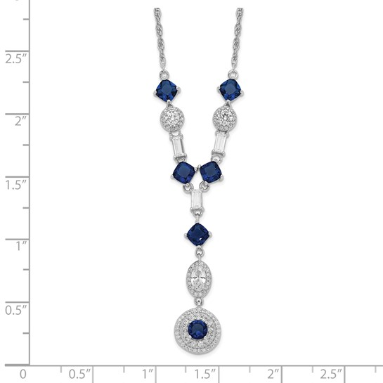 measurement guide for sterling silver dark blue glass and white cubic zirconia Y-drop necklace