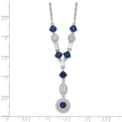 measurement guide for sterling silver dark blue glass and white cubic zirconia Y-drop necklace