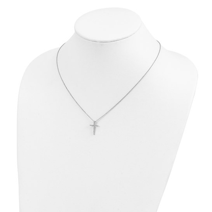 Sterling silver cubic zirconia cross necklace shown on display bust