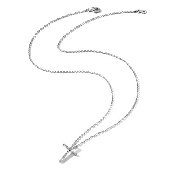 Sterling silver cubic zirconia cross necklace, full 18-inch chain