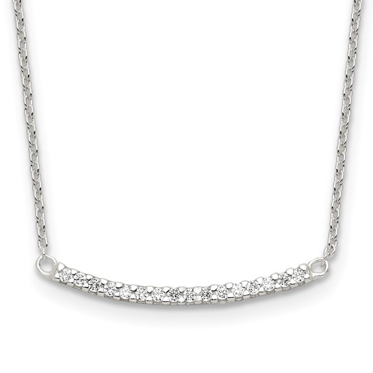 Sterling silver cubic zirconia curved bar necklace, pendant detail