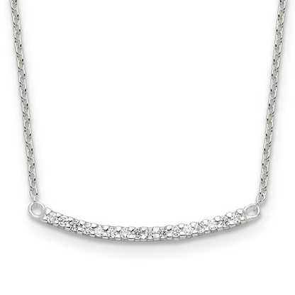 Sterling silver cubic zirconia curved bar necklace, pendant detail