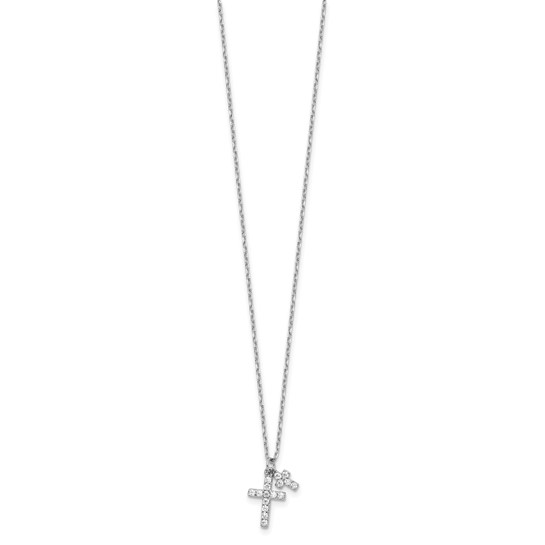 Sterling silver cubic zirconia double cross necklace, layered pendant view