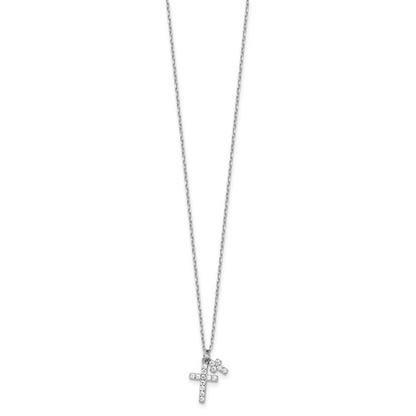 Sterling silver cubic zirconia double cross necklace, layered pendant view