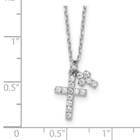 Sterling silver cubic zirconia double cross necklace measurement guide