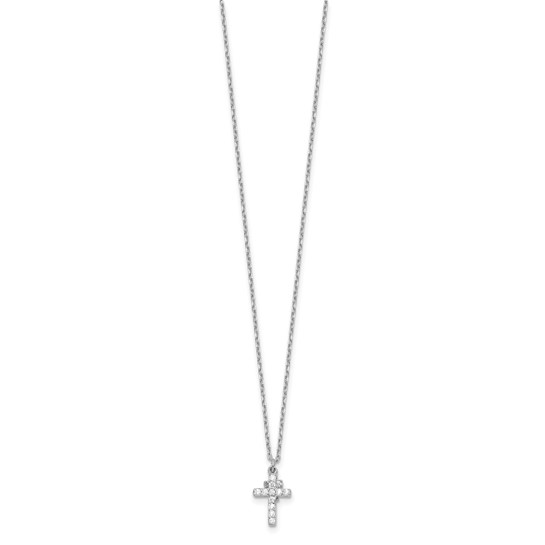 Sterling silver cubic zirconia double cross necklace, straight front view