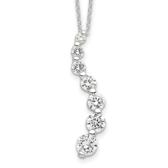 Close-up of sterling silver graduated cubic zirconia journey necklace