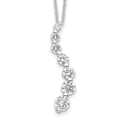 Close-up of sterling silver graduated cubic zirconia journey necklace