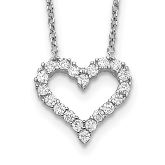 Sterling silver cubic zirconia open heart necklace detail