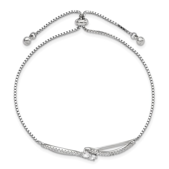 Sterling silver CZ openwork adjustable bolo bracelet shown from above