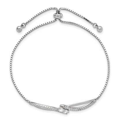 Sterling silver CZ openwork adjustable bolo bracelet shown from above