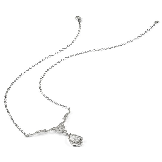 Sterling silver cubic zirconia statement teardrop necklace with extender and lobster clasp