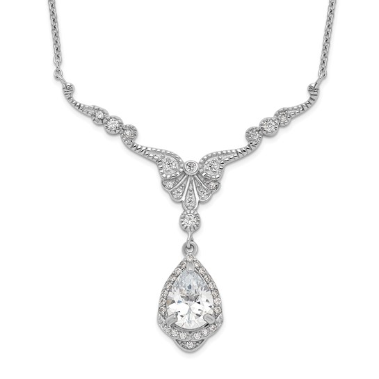 Sterling silver cubic zirconia statement teardrop necklace detail