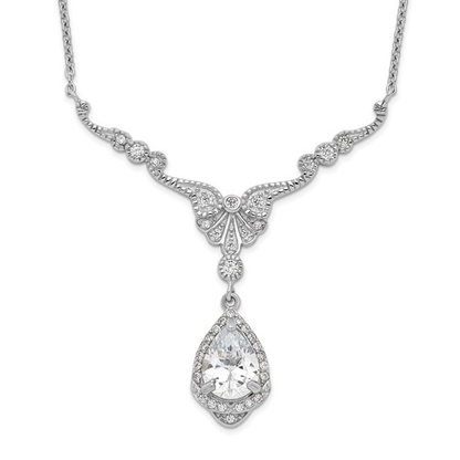 Sterling silver cubic zirconia statement teardrop necklace detail
