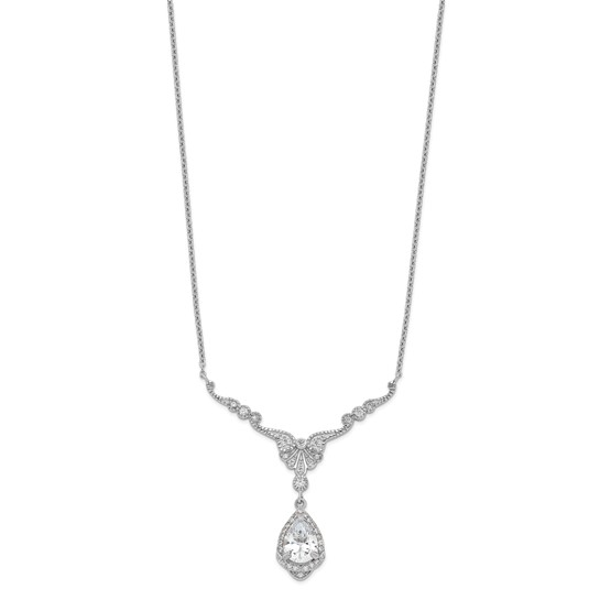 Full view of sterling silver cubic zirconia statement teardrop necklace
