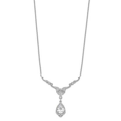 Full view of sterling silver cubic zirconia statement teardrop necklace