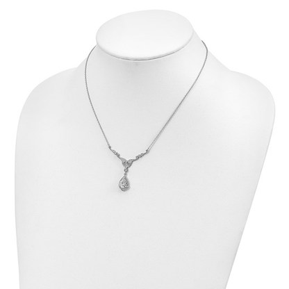 Sterling silver cubic zirconia statement teardrop necklace shown on display bust