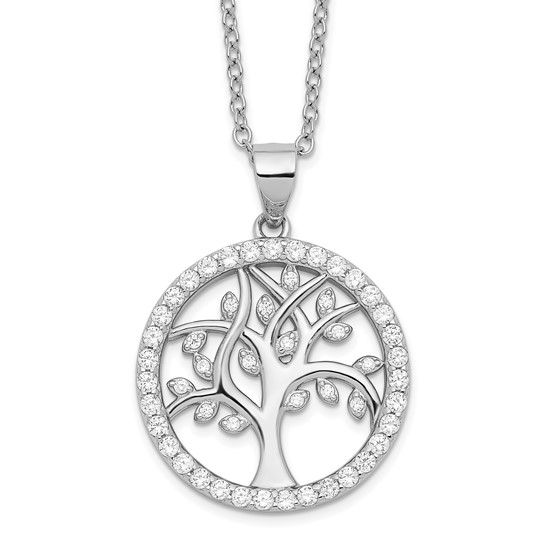 Close-up of sterling silver cubic zirconia Tree of Life necklace
