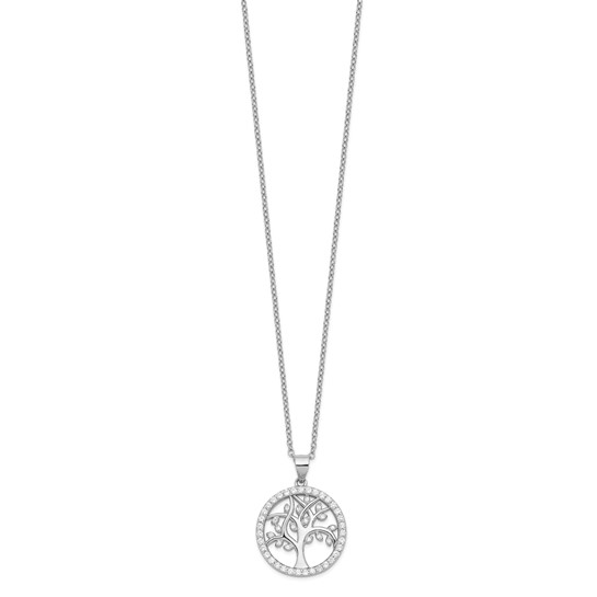 Full view of 18-inch sterling silver cubic zirconia Tree of Life necklace