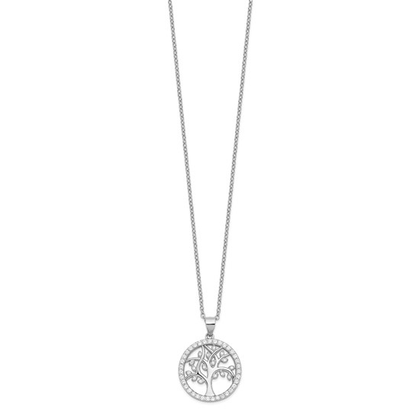 Full view of 18-inch sterling silver cubic zirconia Tree of Life necklace
