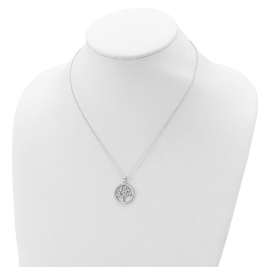Sterling silver cubic zirconia Tree of Life necklace shown on display bust