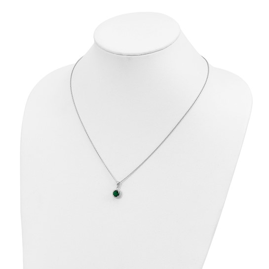 Sterling silver green and white cubic zirconia halo necklace shown on display bust