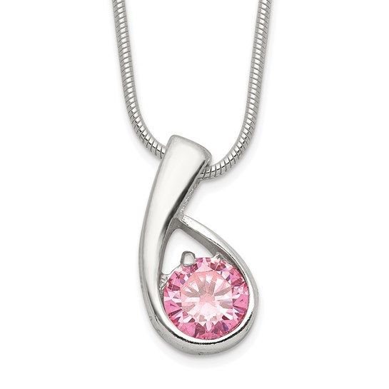 Sterling silver pink cubic zirconia swirl necklace detail