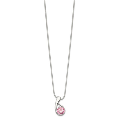 Full view of sterling silver pink cubic zirconia swirl necklace