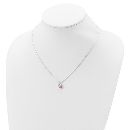 Sterling silver pink cubic zirconia swirl necklace shown on display bust