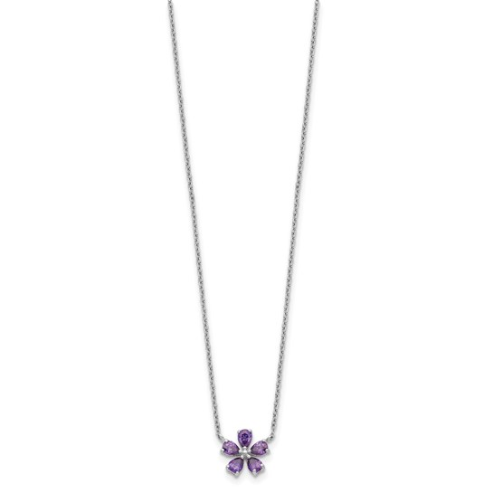 Sterling silver purple cubic zirconia flower necklace, full 18-inch chain