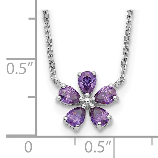 Sterling silver purple cubic zirconia flower necklace measurement guide