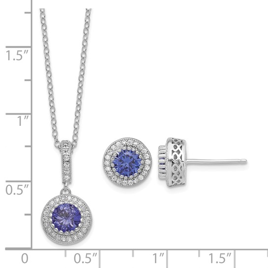 measurement guide for sterling silver purple and white cubic zirconia necklace and earring set