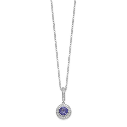 Sterling silver purple and white cubic zirconia halo necklace from matching set