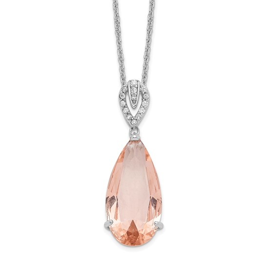Close-up of sterling silver simulated morganite and cubic zirconia teardrop necklace