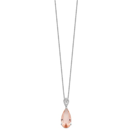 Full view of 18-inch sterling silver simulated morganite teardrop necklace