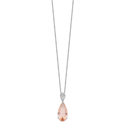 Full view of 18-inch sterling silver simulated morganite teardrop necklace