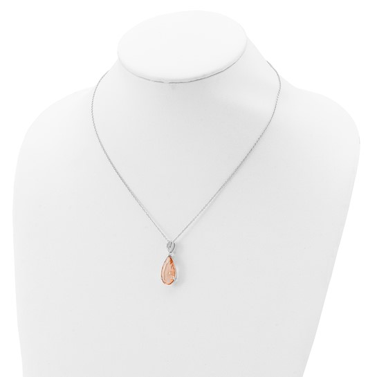 Sterling silver simulated morganite teardrop necklace shown on display bust