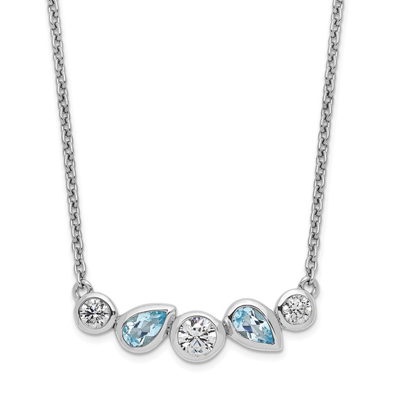 Rhodium-plated sterling silver sky-blue topaz and cubic zirconia necklace detail