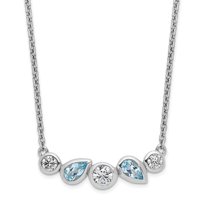 Rhodium-plated sterling silver sky-blue topaz and cubic zirconia necklace detail