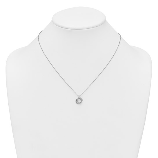 Sterling silver triple circle cubic zirconia necklace shown on display bust