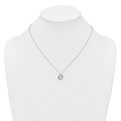 Sterling silver triple circle cubic zirconia necklace shown on display bust