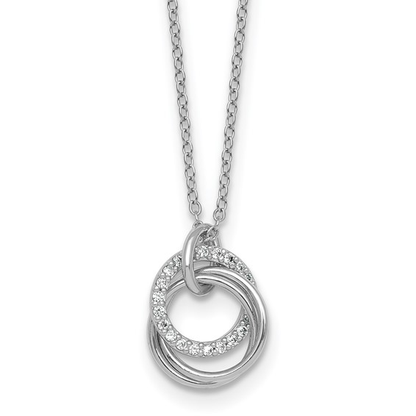 Sterling silver triple circle cubic zirconia necklace pendant detail