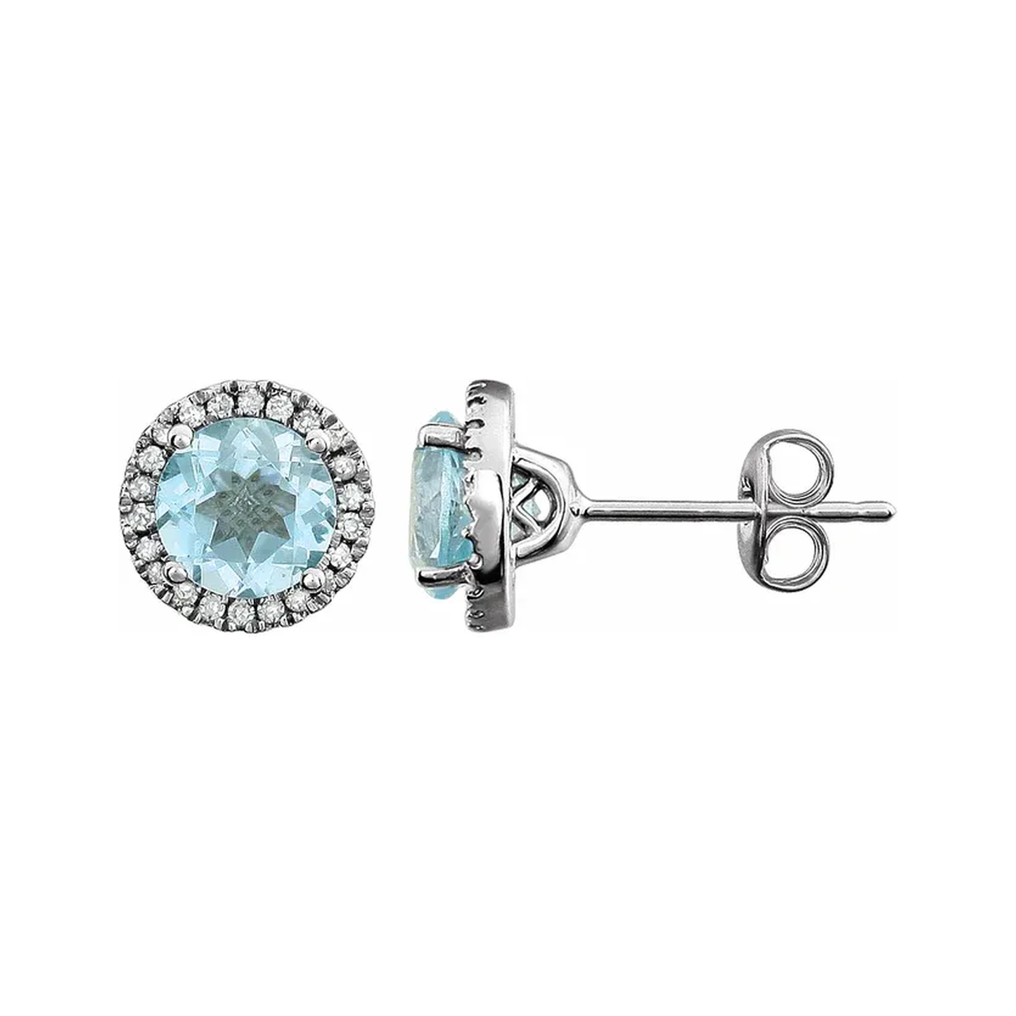 December Birthstone Halo Stud Earrings - Sky Blue Topaz and Lab-Grown Diamond