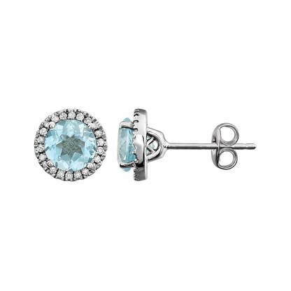 December Birthstone Halo Stud Earrings - Sky Blue Topaz and Lab-Grown Diamond
