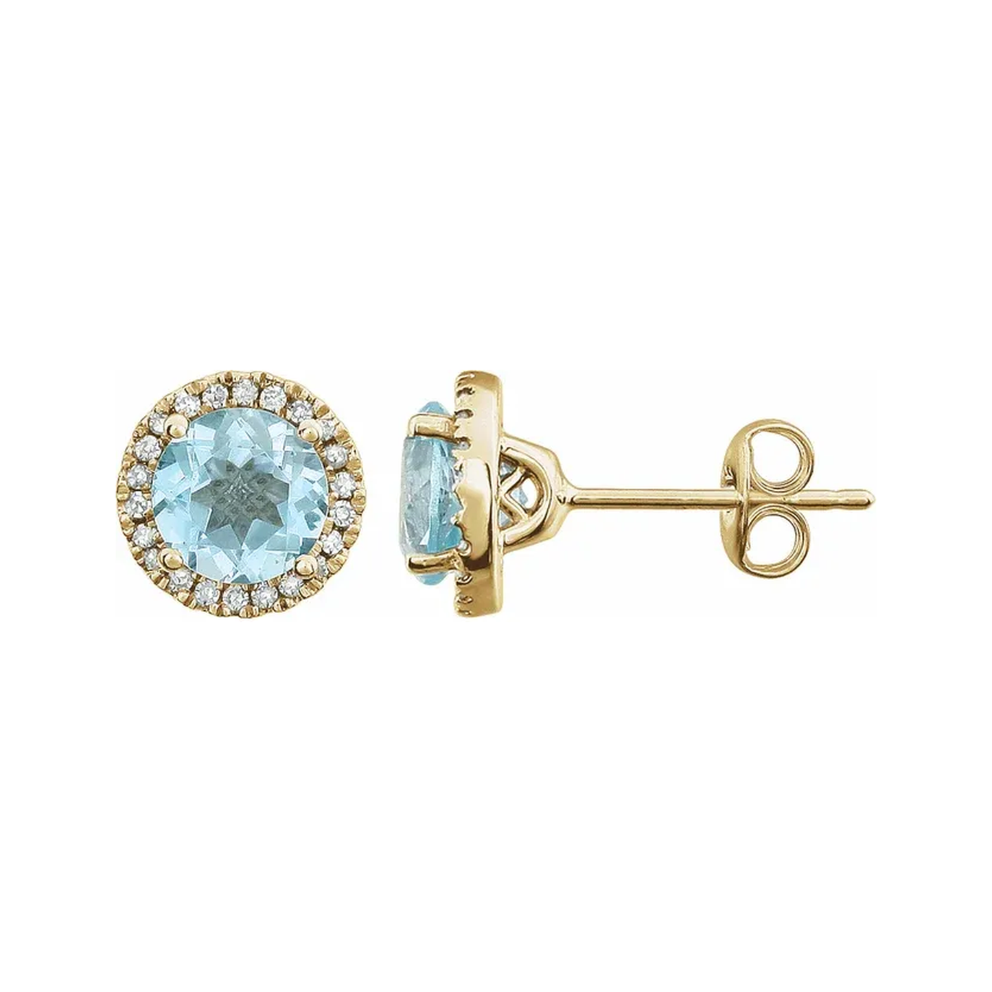 December Birthstone Halo Stud Earrings - Sky Blue Topaz and Lab-Grown Diamond