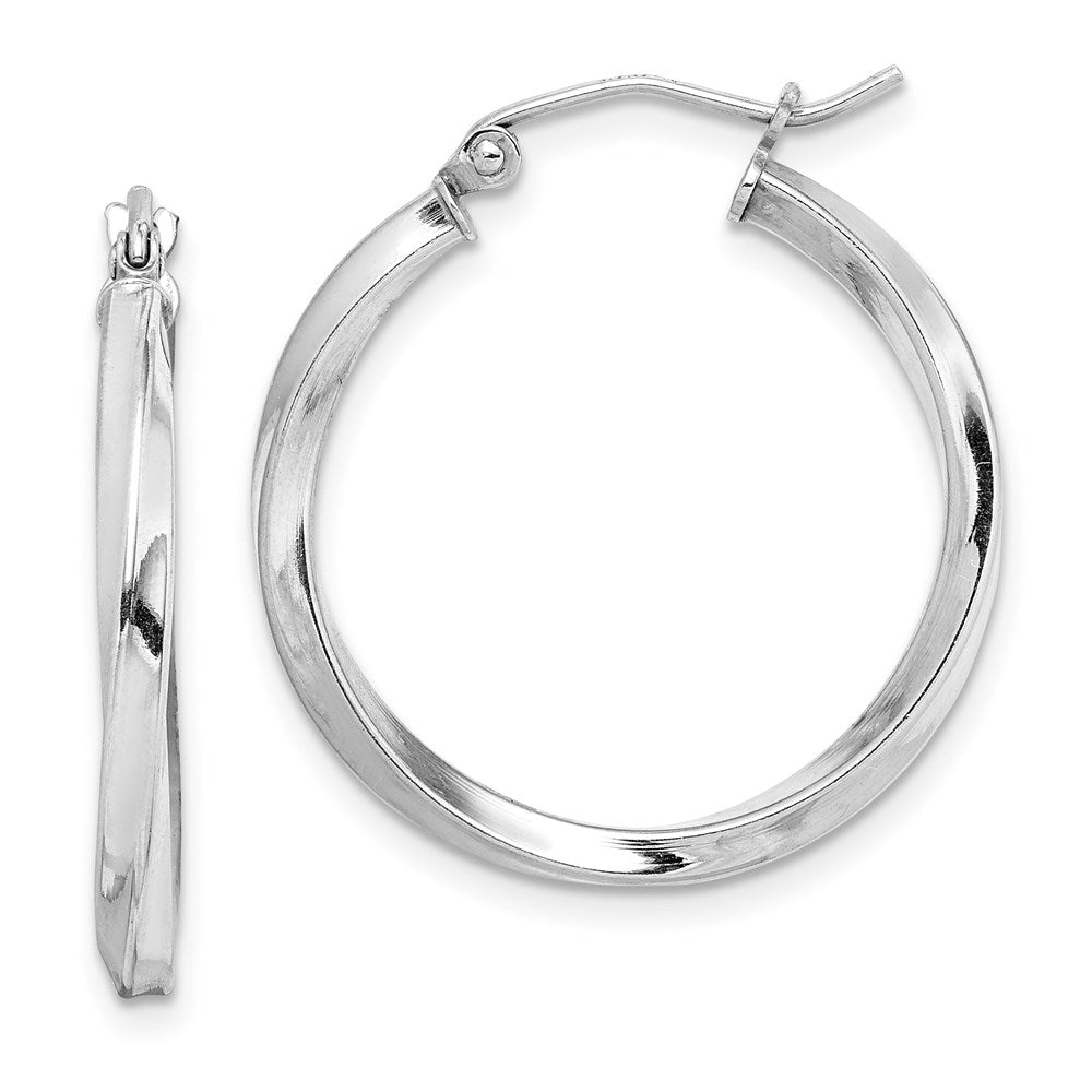 25 mm rhodium-plated sterling silver twisted hoop earrings